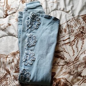 Light Blue Floral Embroidered Women Jeans
